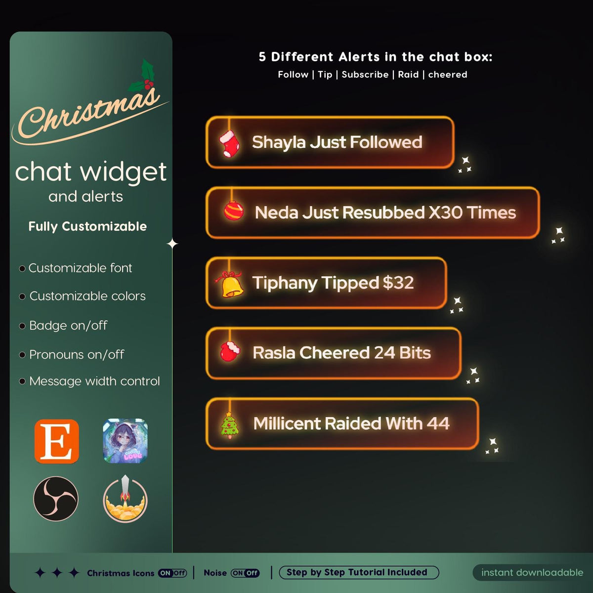 Christmas Chat Widget | Twitch OBS StreamElements Animated Holiday Overlay | Festive VTuber Streamer