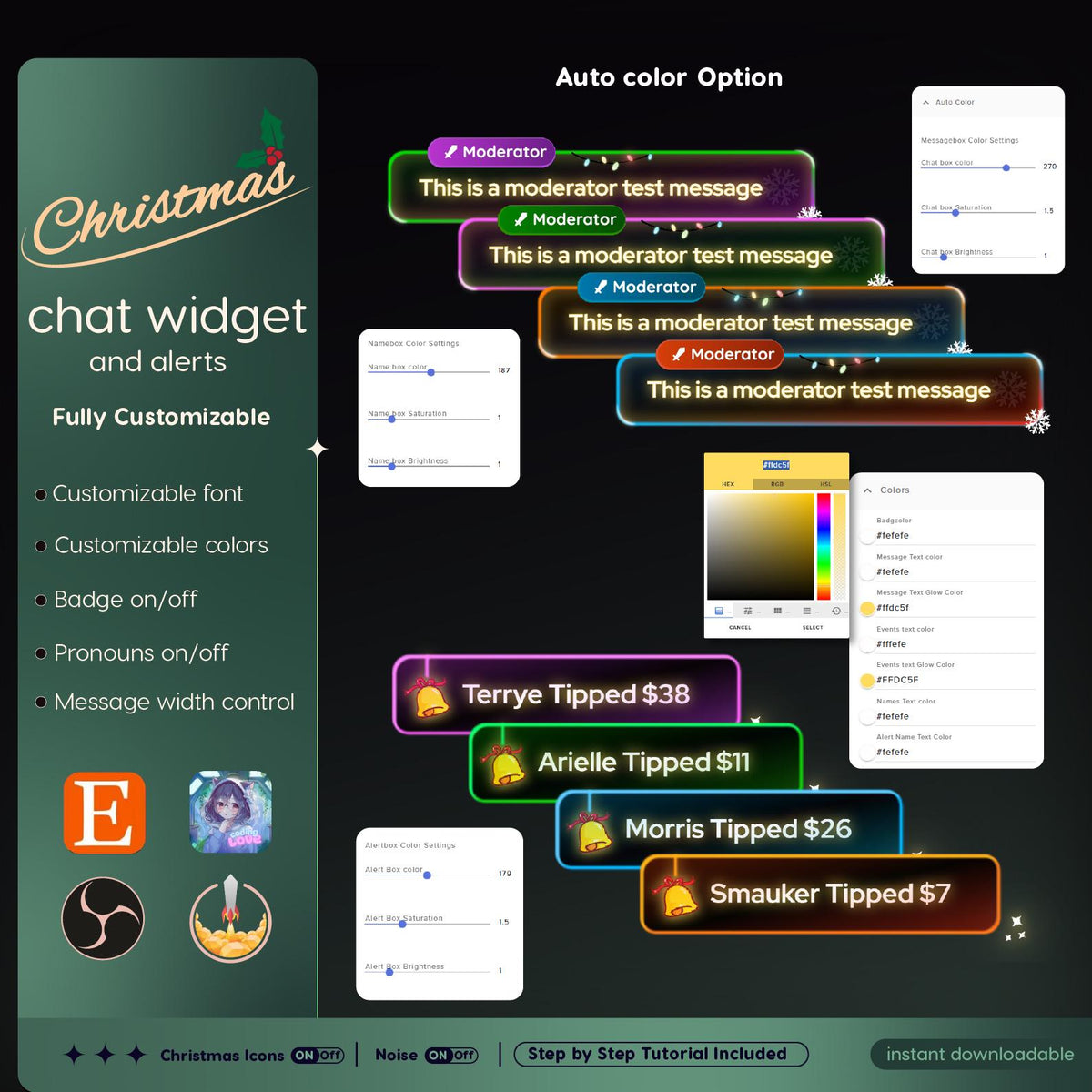 Christmas Chat Widget | Twitch OBS StreamElements Animated Holiday Overlay | Festive VTuber Streamer