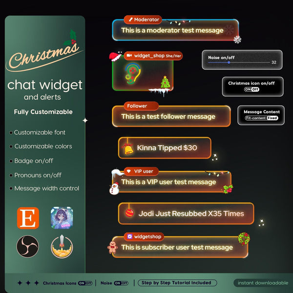 Christmas Chat Widget | Twitch OBS StreamElements Animated Holiday Overlay | Festive VTuber Streamer
