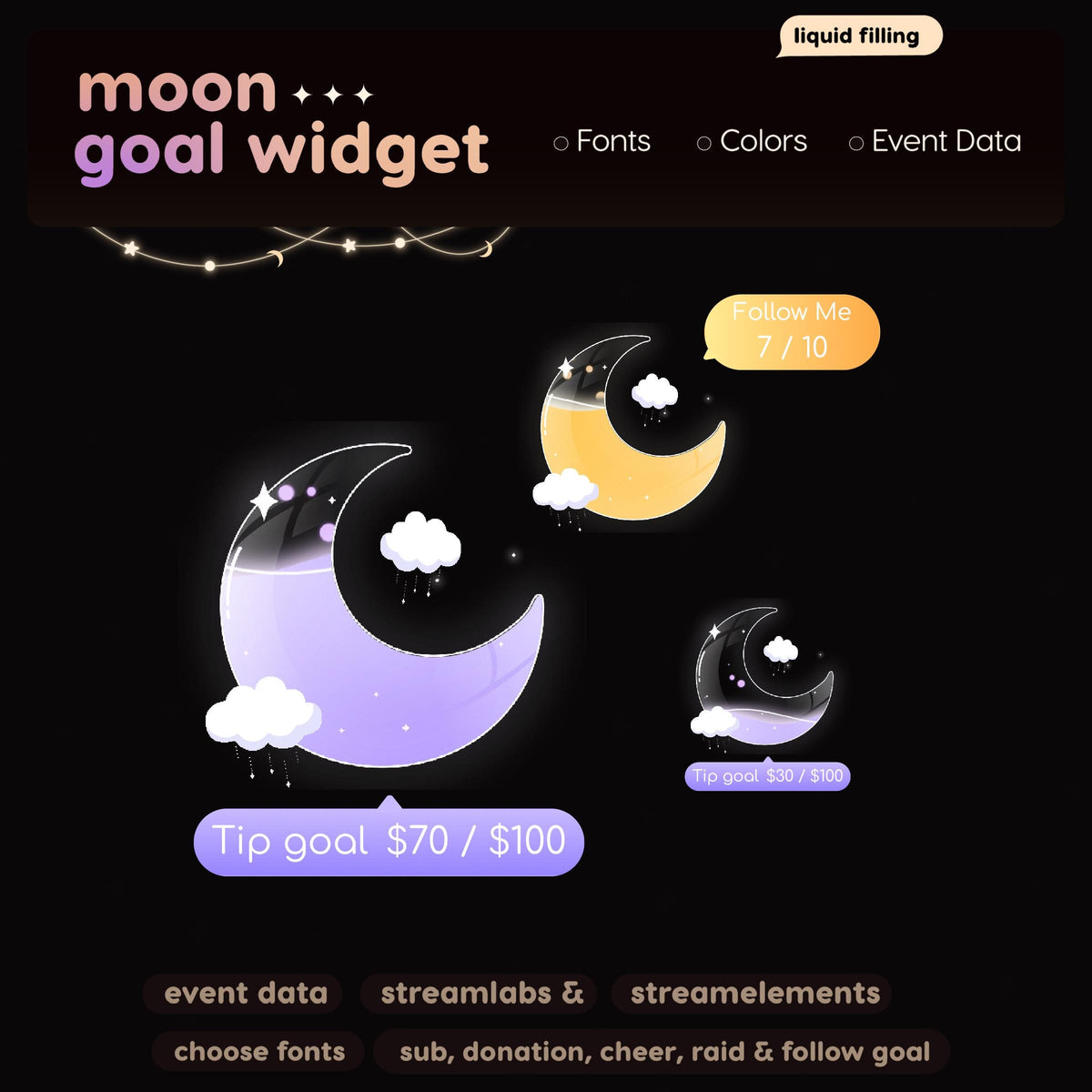 Moon Cloud Donation Goal Widget | Twitch Streamlabs, StreamElements (Digital Download)