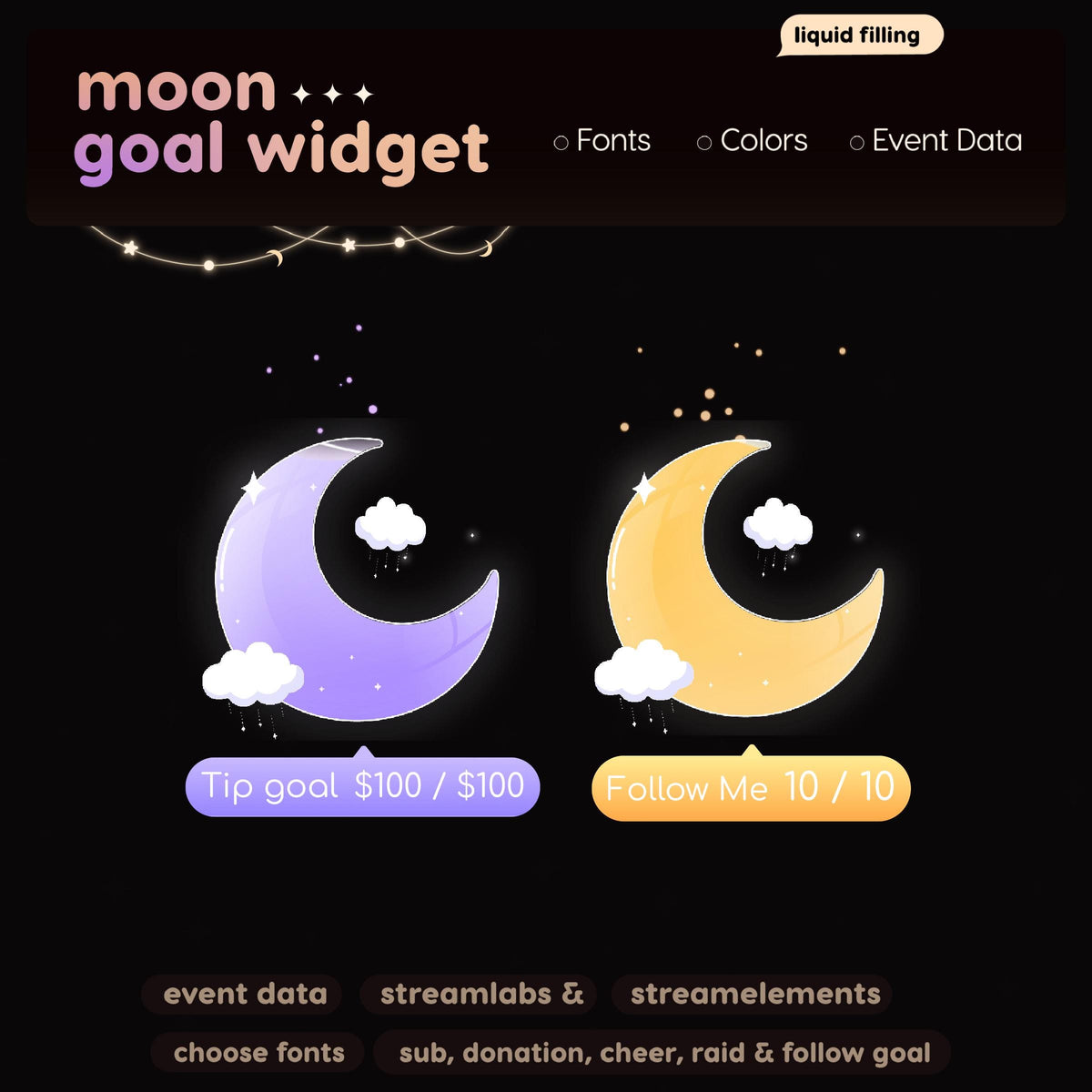 Moon Cloud Donation Goal Widget | Twitch Streamlabs, StreamElements (Digital Download)