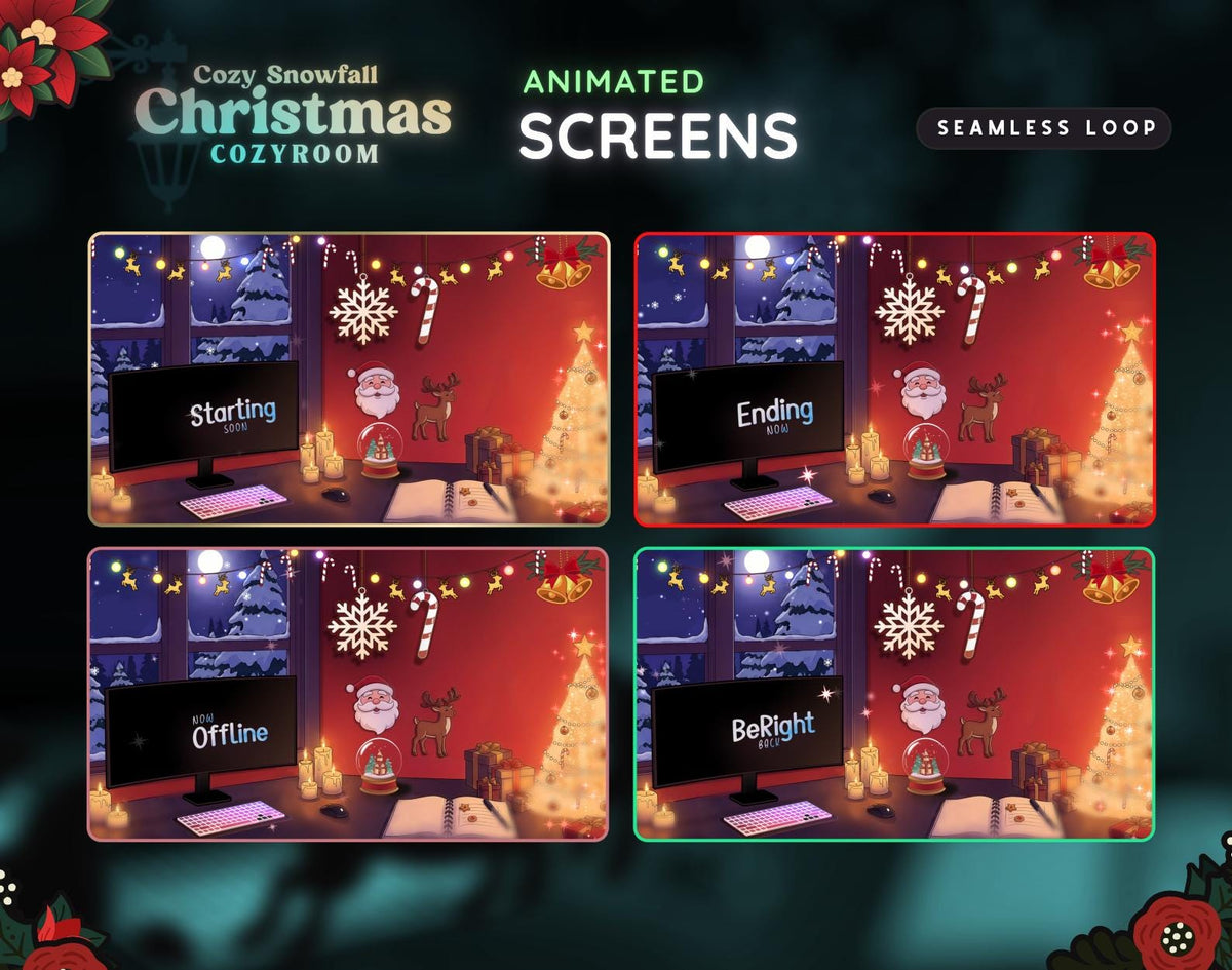 Christmas Cozy Stream Overlay Pack with Chat and Goal Widgets