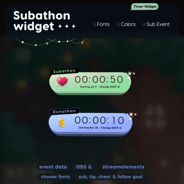 Subathon Timer Widget | Twitch StreamElements Animated Donathon Megathon Countdown | Streamer Tool OBS