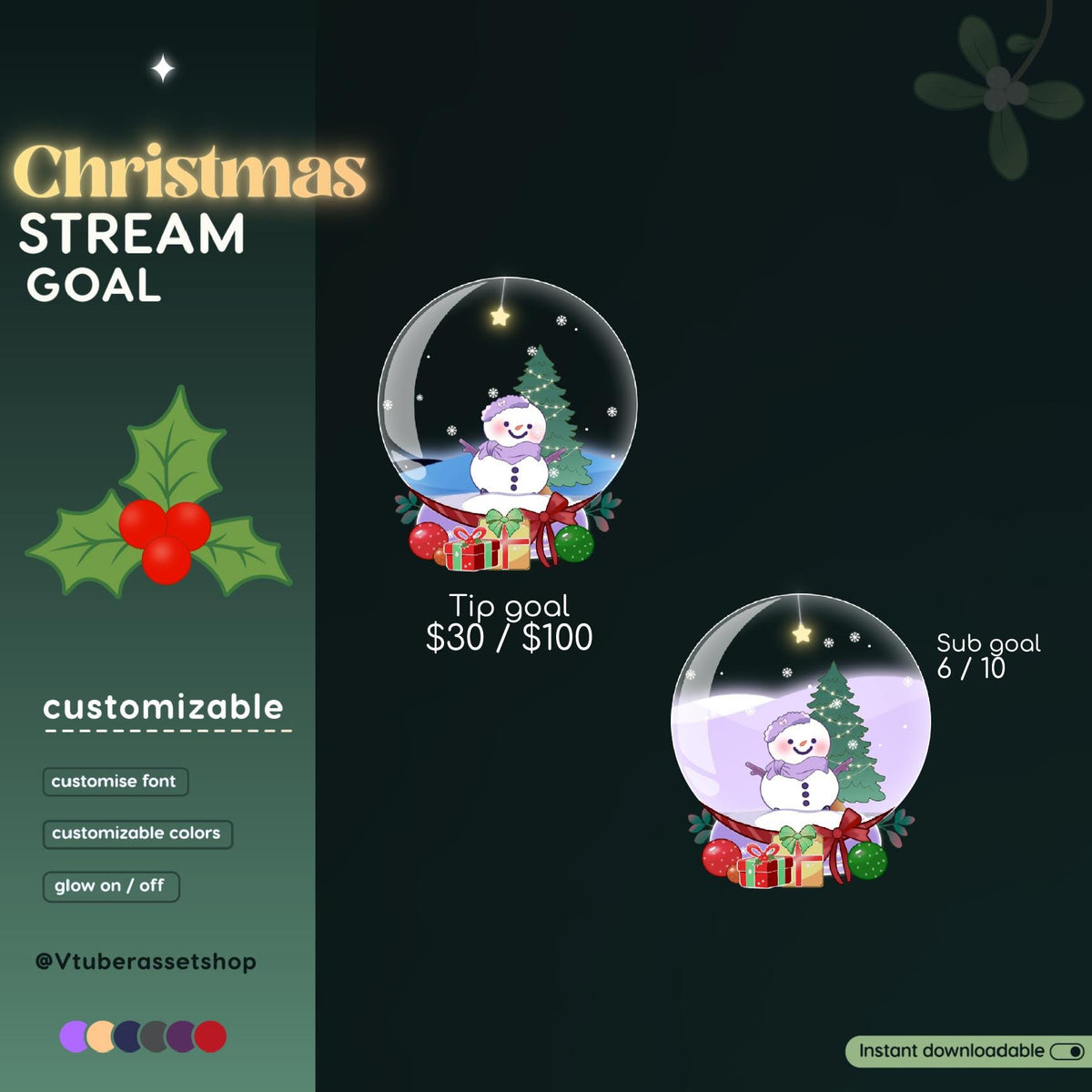 Christmas Snow Globe Twitch Goal Widget | VTuber OBS Overlay (Digital Download)