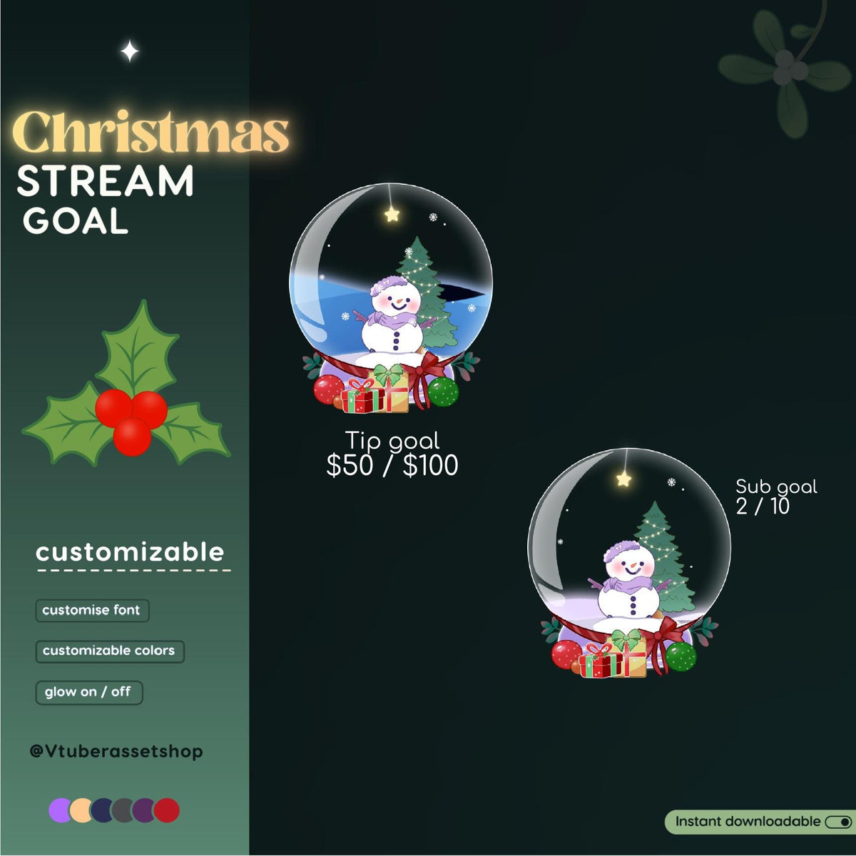 Christmas Snow Globe Twitch Goal Widget | VTuber OBS Overlay (Digital Download)