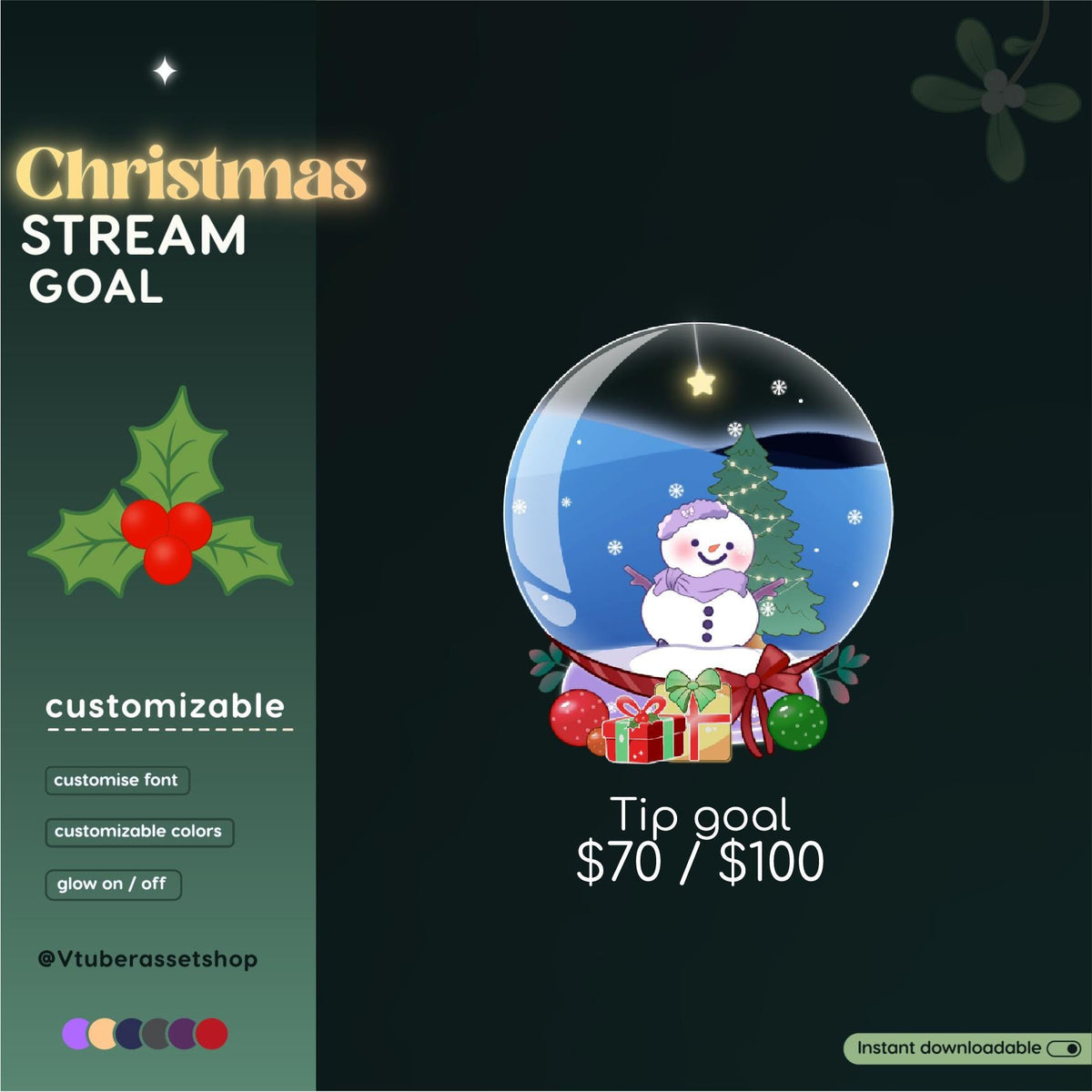Christmas Stream Goal Widget | VTuber OBS Tip & Donation Goal Overlay | Customizable | Streamelements Streamlabs OBS