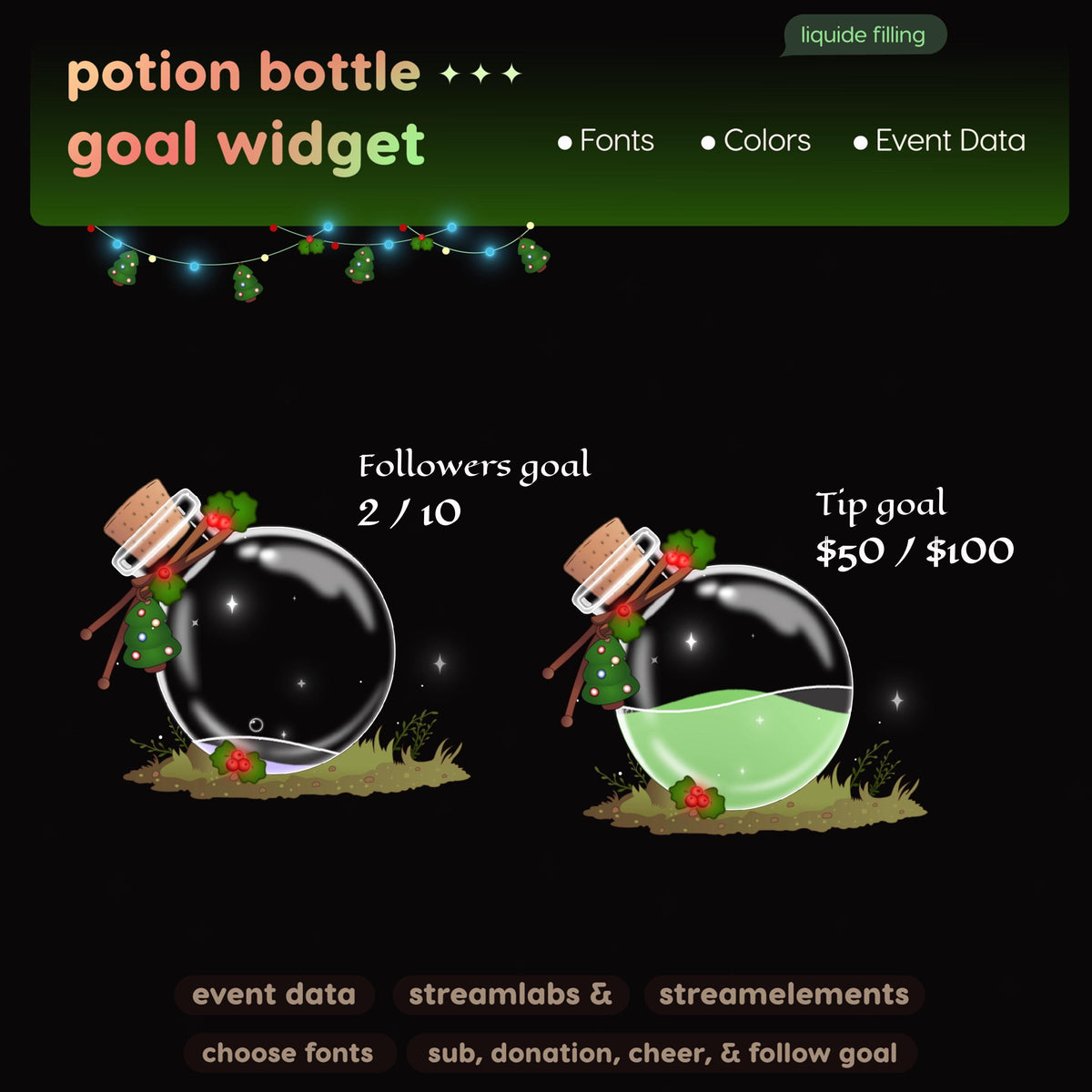 Xmas Potion Bottle Goal Widget and decoration | StreamElements & Streamlabs OBS  Widget