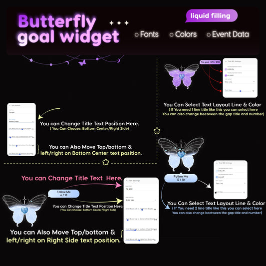 Crystal Butterfly Goal Widget | Twitch Streamlabs StreamElements Animated Sub Goal Tracker | VTuber Streamer