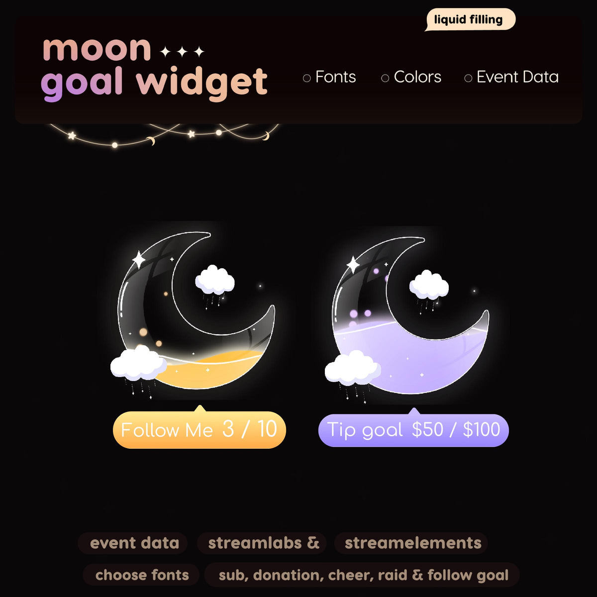 Moon Cloud Donation Goal Widget | Twitch Streamlabs, StreamElements (Digital Download)