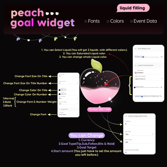 Peach Goal Widget | Twitch Streamlabs StreamElements Minimal Animated Sub Follower Goal | VTuber Streamer