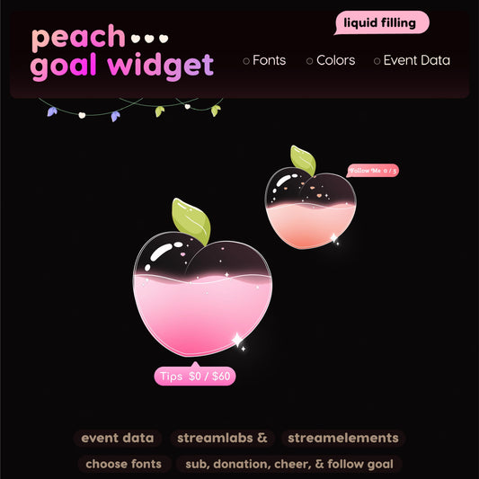 Peach Goal Widget | Twitch Streamlabs StreamElements Minimal Animated Sub Follower Goal | VTuber Streamer