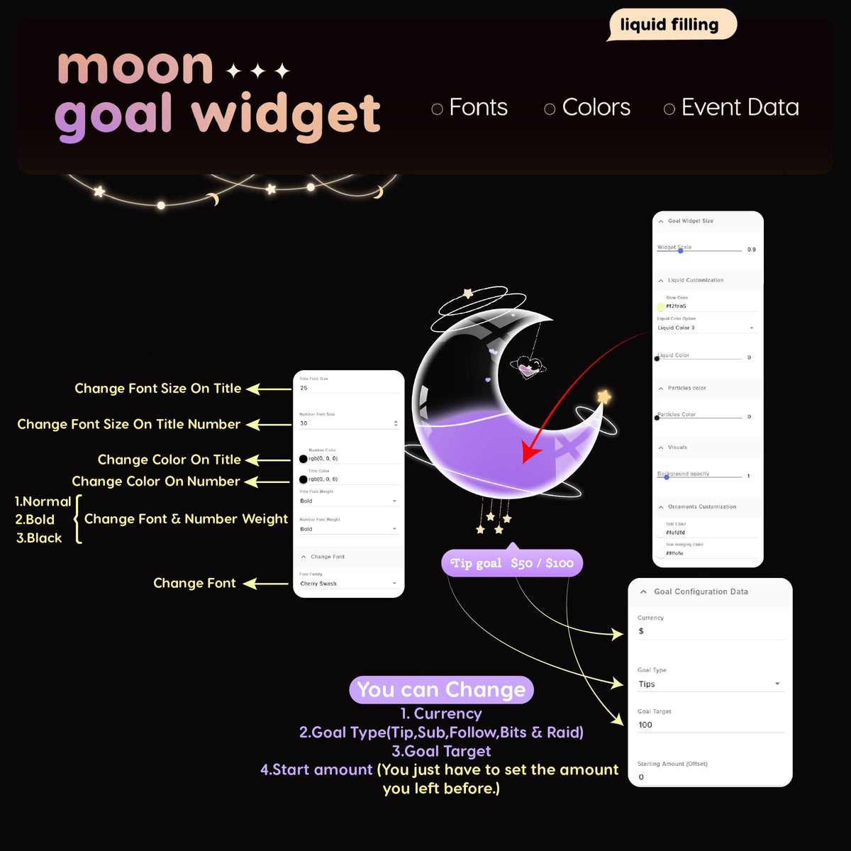 Space Moon Goal Widget | Twitch Streamlabs StreamElements Animated Sub Goal Tracker | VTuber Streamer