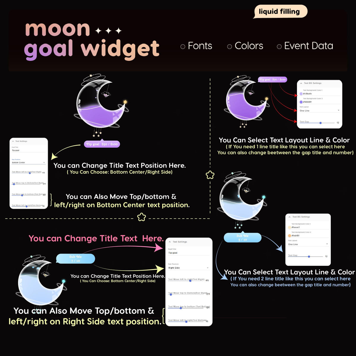 Space Moon Goal Widget | Twitch Streamlabs StreamElements Animated Sub Goal Tracker | VTuber Streamer
