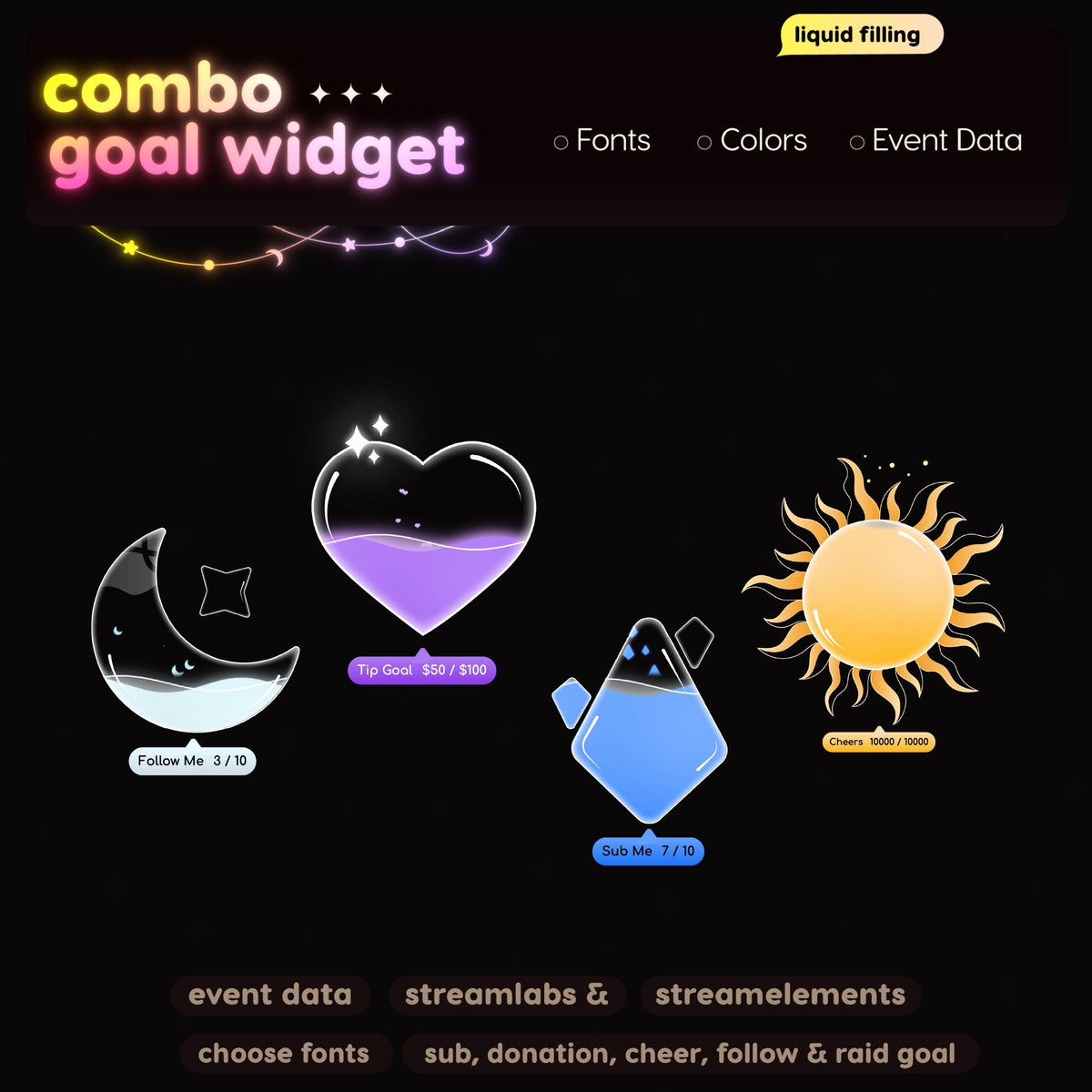 Liquid Filling Combo Goal Widget | Streamlabs, Streamelements (Digital Download)