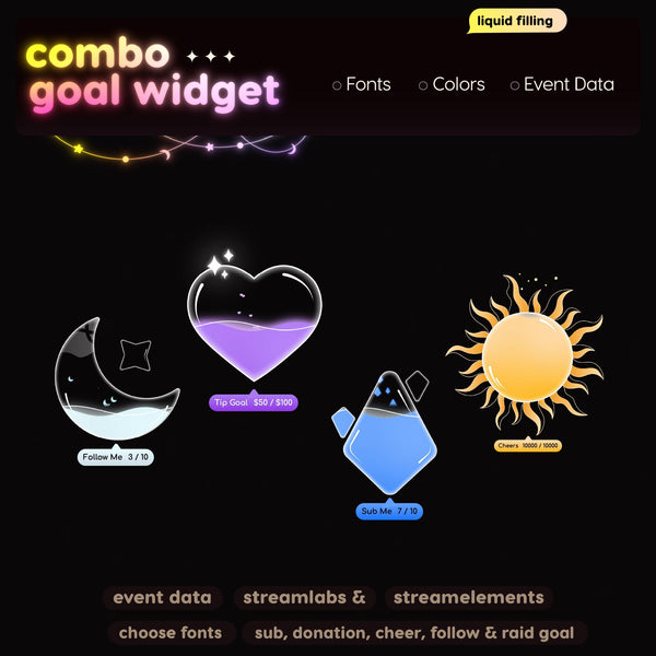 Liquid Filling Combo Goal Widget | Streamlabs, Streamelements (Digital Download)