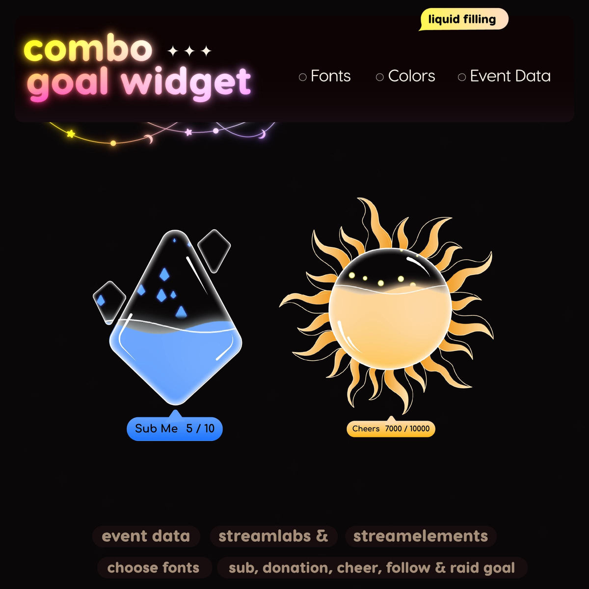 Liquid Filling Combo Goal Widget | Streamlabs, Streamelements (Digital Download)