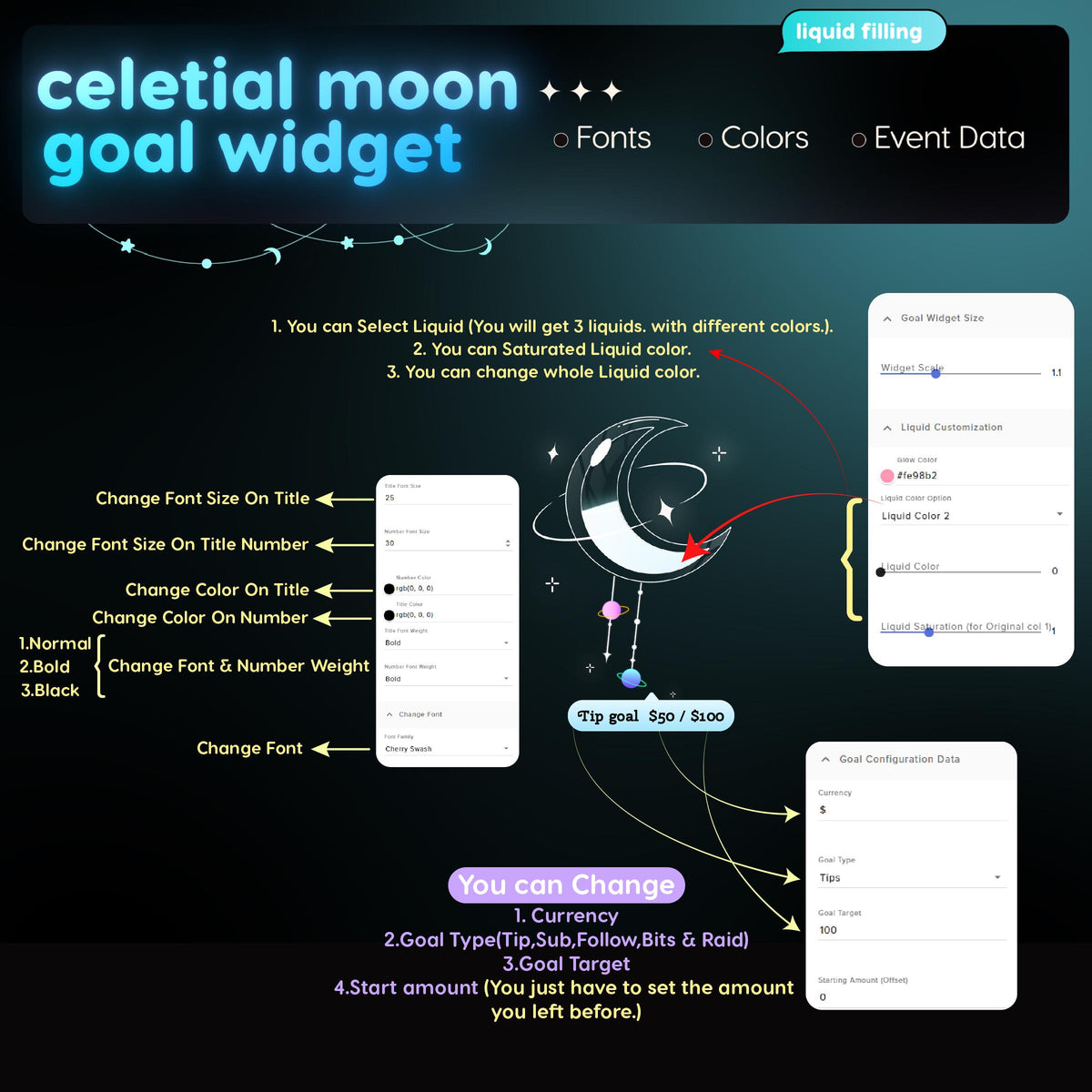 Celestial Moon Goal Widget | Animated Stream Tracker (Digital Download)