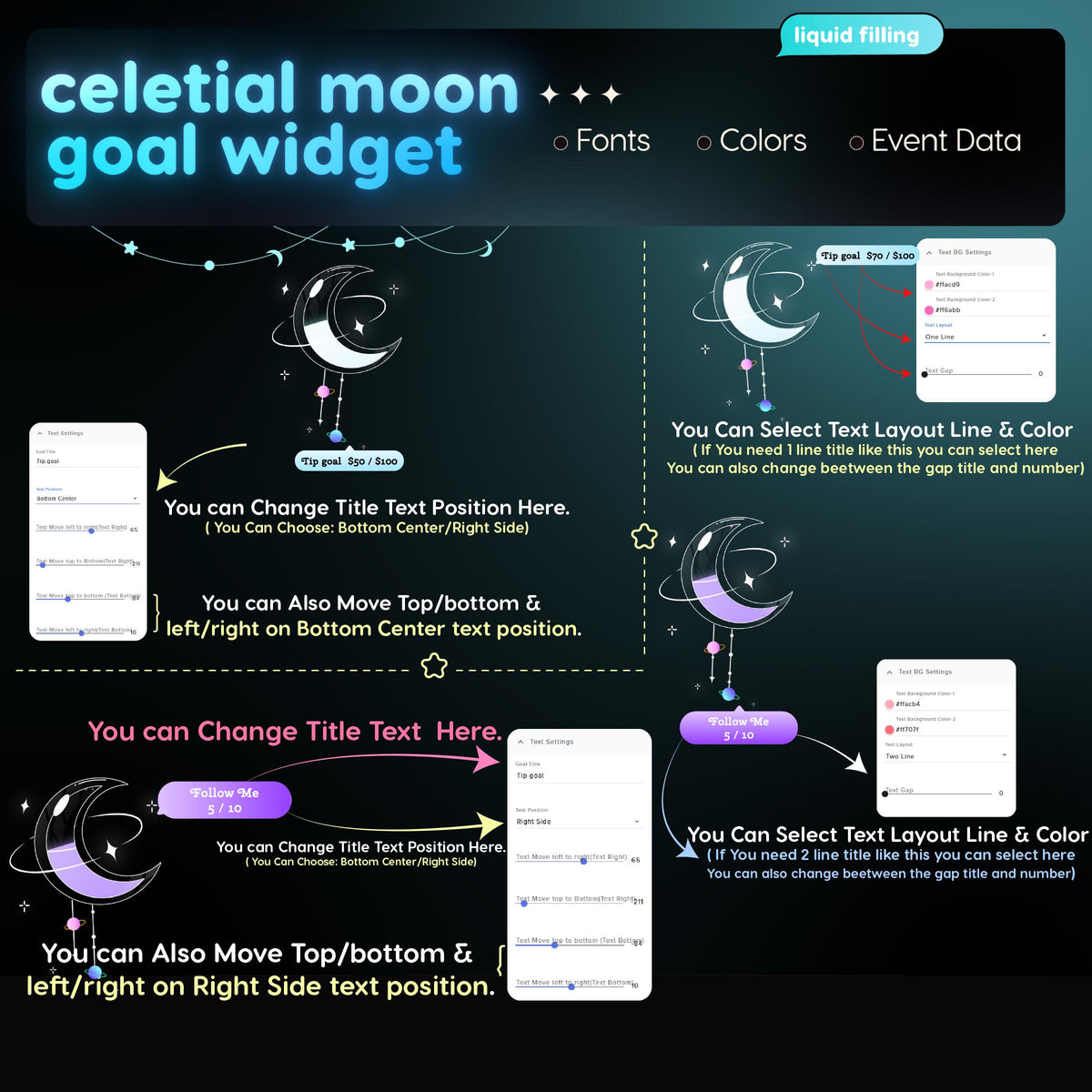Celestial Moon Goal Widget | Animated Stream Tracker (Digital Download)