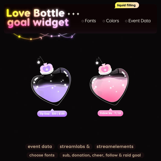Love Potion Goal Widget | Twitch Streamlabs StreamElements Animated Sub Follower Goal | Kawaii VTuber Streamer