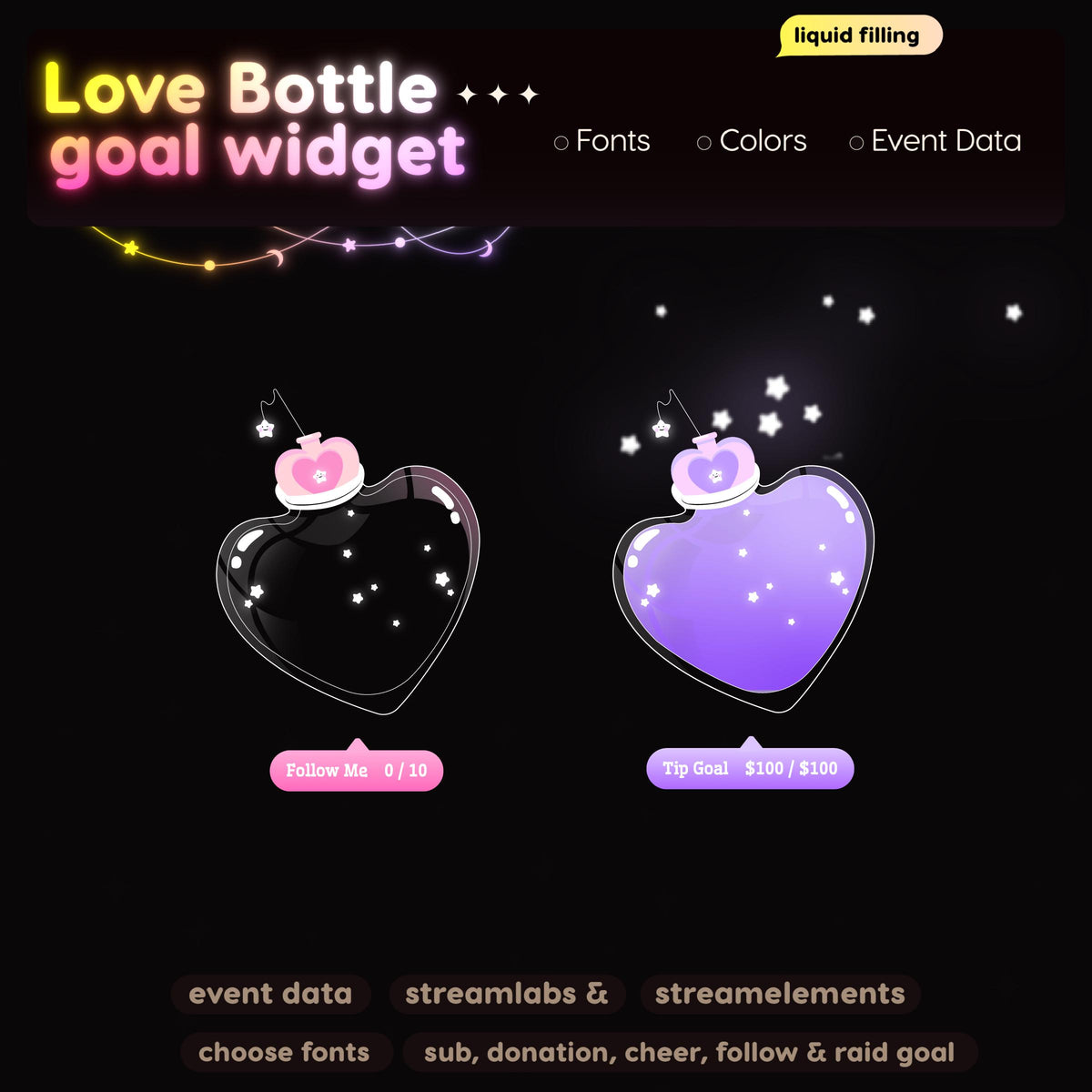 Love Potion Goal Widget | Twitch Streamlabs StreamElements Animated Sub Follower Goal | Kawaii VTuber Streamer