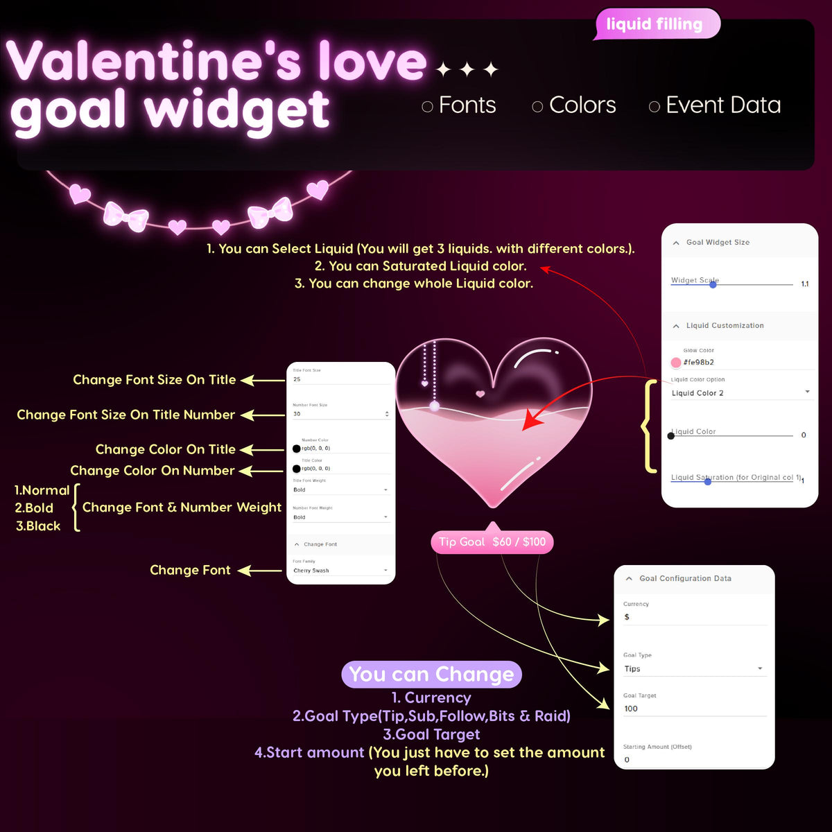 Love Heart Goal Widget | Twitch Streamlabs StreamElements Animated Sub Goal | Kawaii VTuber Streamer