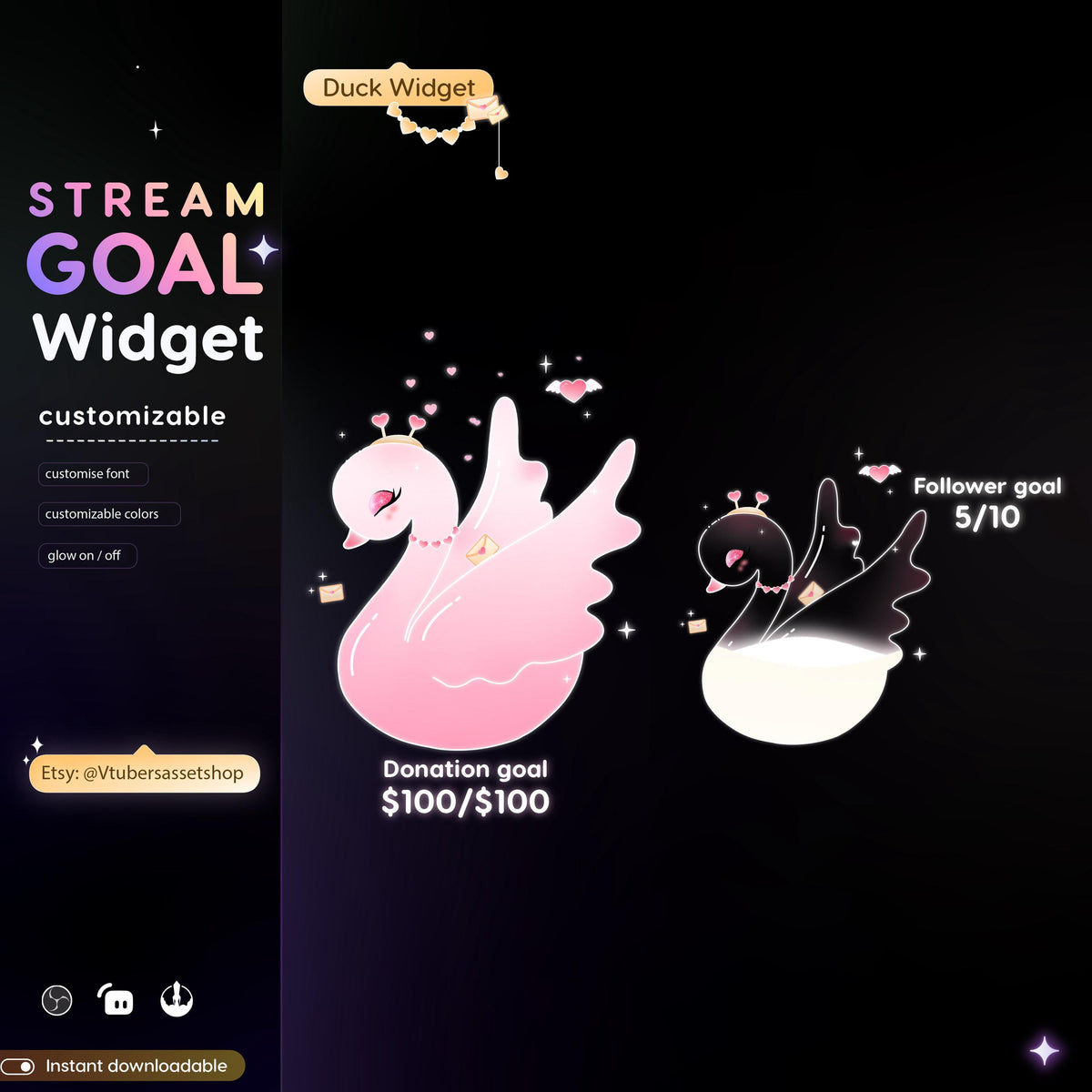 Love Swan Goal Widget | Vtubers Stream Overlay