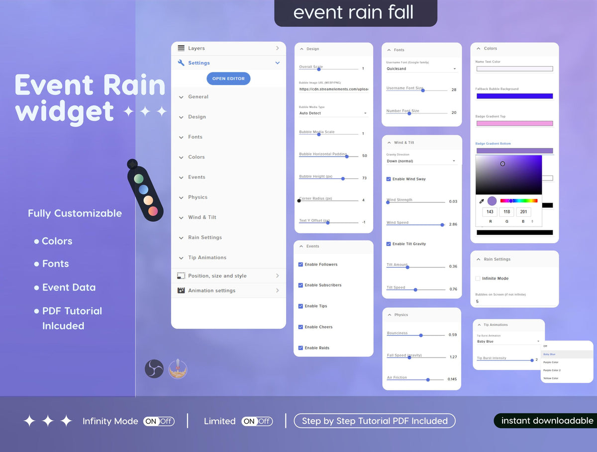 Animated Sub Event Rain Widget for Twitch Streamers (Digital Download)