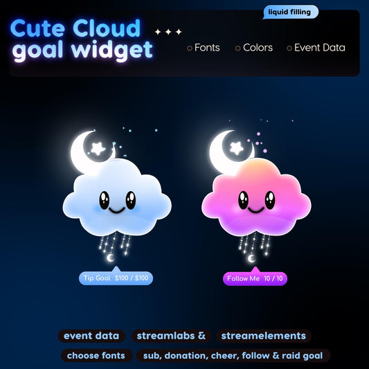 Pastel Rainbow Cloud Goal Widget | Twitch Streamlabs StreamElements Donation Follower Tracker | Kawaii VTuber