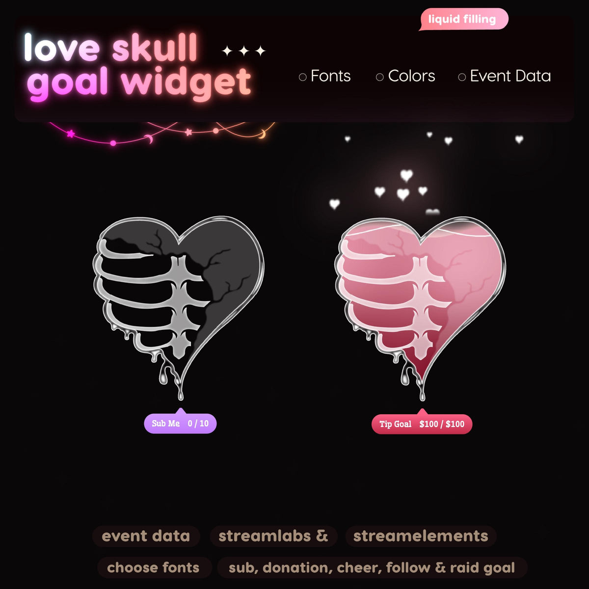 Love Skeleton Goal Widget | Twitch Streamlabs StreamElements Halloween Animated Sub Goal | VTuber Streamer