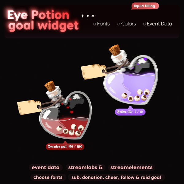 Eye Potion Goal Widget | Twitch Streamlabs StreamElements Halloween Animated Sub Goal | VTuber Streamer