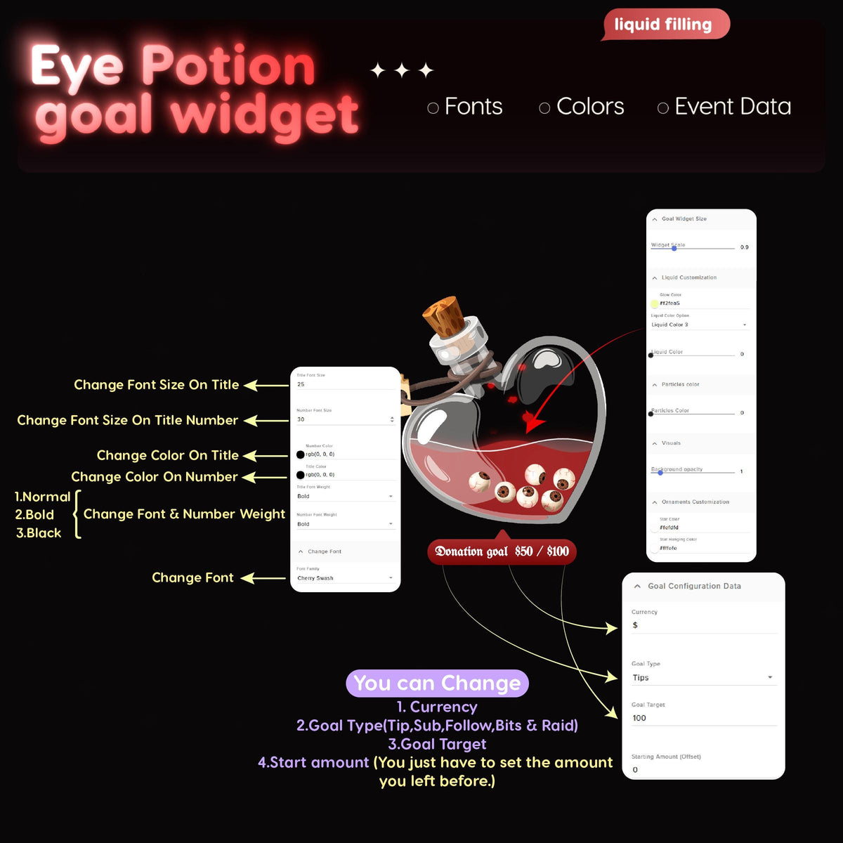 Eye Potion Goal Widget | Twitch Streamlabs StreamElements Halloween Animated Sub Goal | VTuber Streamer