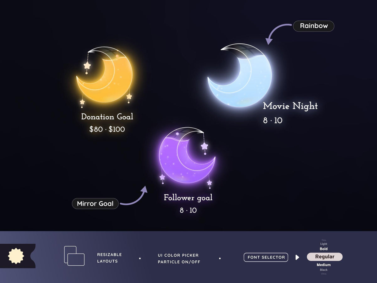 Cute Moon Glass Goal Widget – Streamlabs & StreamElements (Digital Download)
