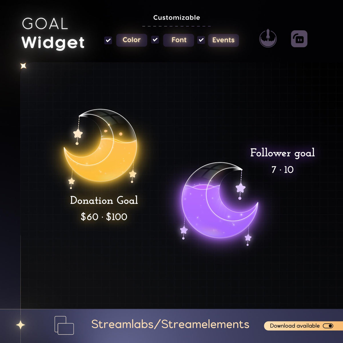 Cute Moon Glass Goal Widget – Streamlabs & StreamElements (Digital Download)