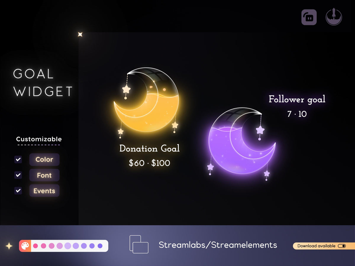 Cute Moon Glass Goal Widget – Streamlabs & StreamElements (Digital Download)