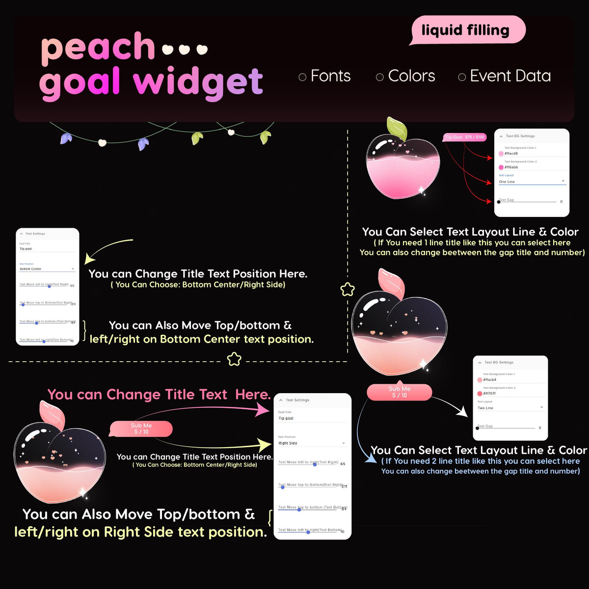 Peach Goal Widget | Twitch Streamlabs StreamElements Minimal Animated Sub Follower Goal | VTuber Streamer