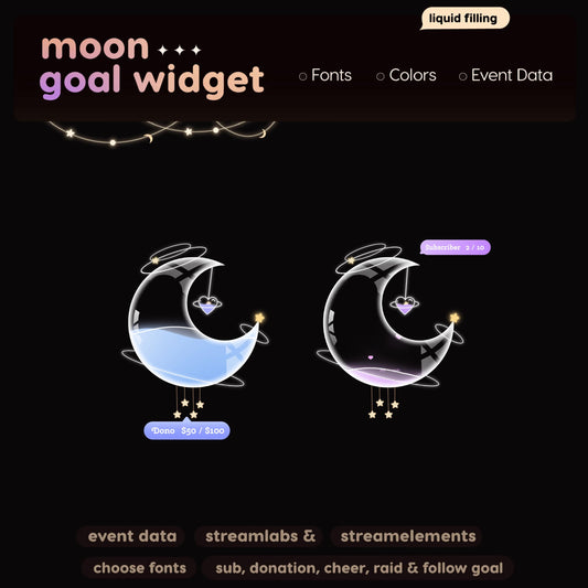 Space Moon Goal Widget | Twitch Streamlabs StreamElements Animated Sub Goal Tracker | VTuber Streamer