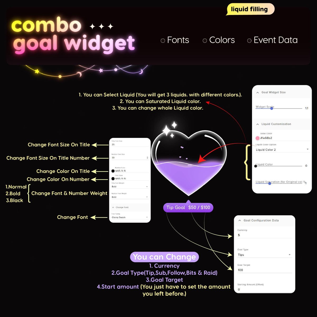 Liquid Filling Combo Goal Widget | Streamlabs, Streamelements (Digital Download)