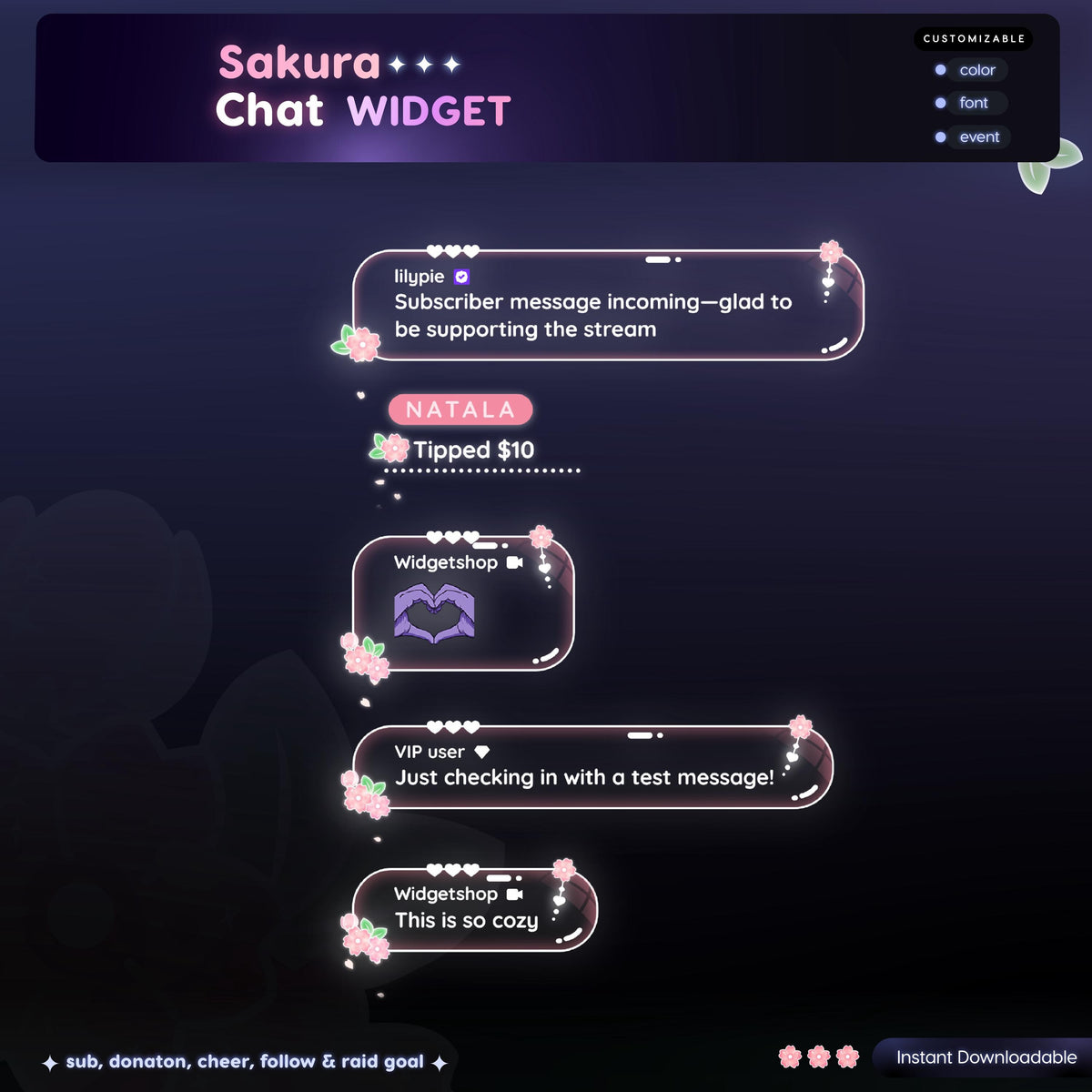 Animated Sakura Chat Widget | Pastel StreamElements Overlay (Digital Download)