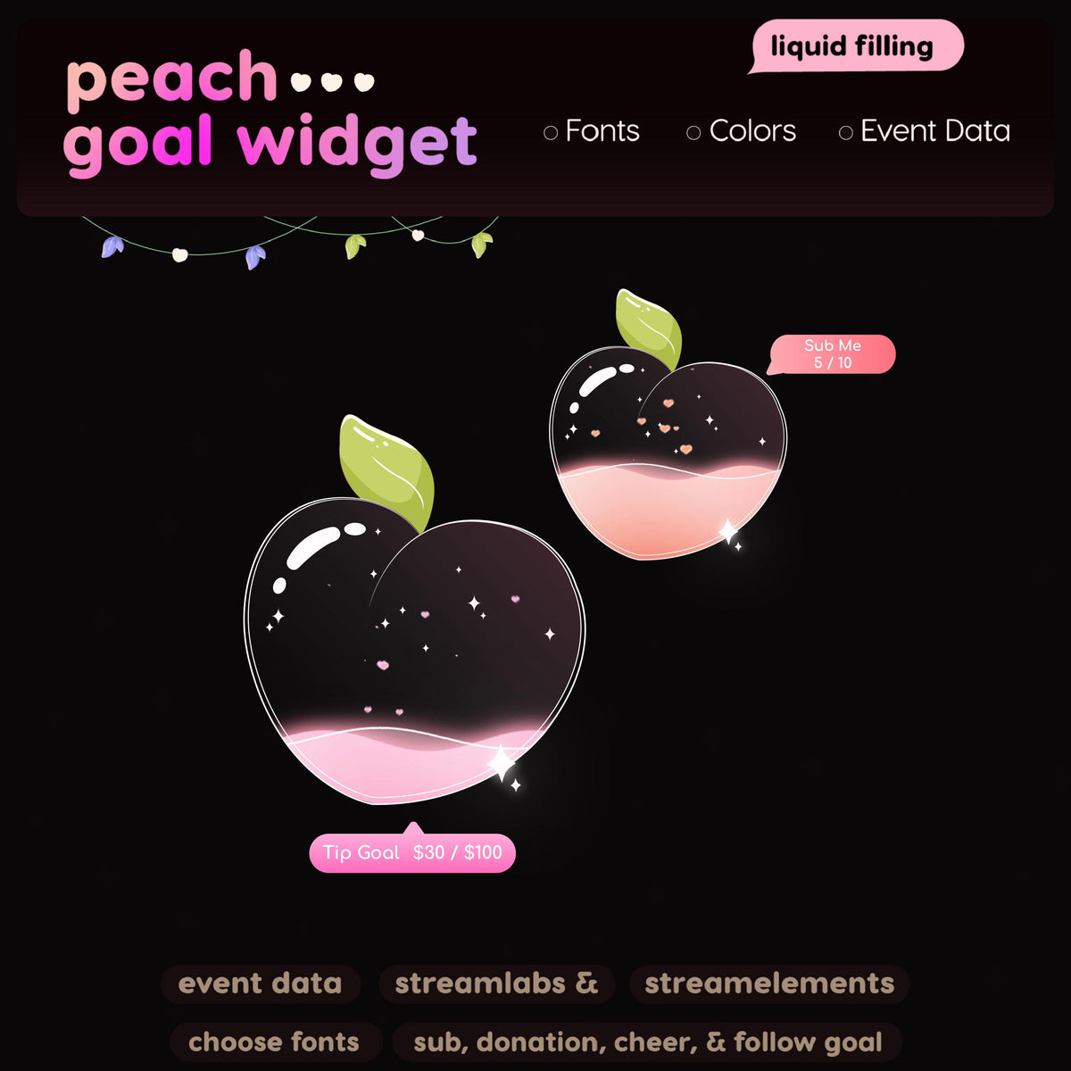 Peach Goal Widget | Twitch Streamlabs StreamElements Minimal Animated Sub Follower Goal | VTuber Streamer