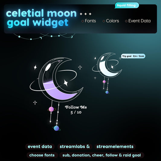 Celestial Moon Goal Widget | Twitch Streamlabs StreamElements Animated Sub Donation Tracker | VTuber Streamer