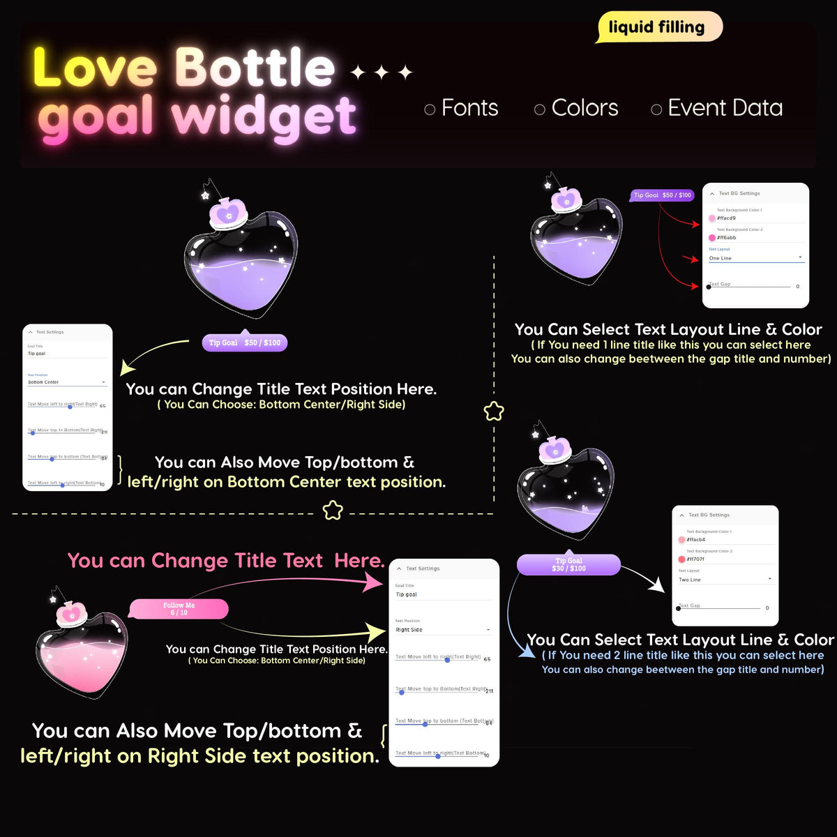 Love Potion Goal Widget | Twitch Streamlabs StreamElements Animated Sub Follower Goal | Kawaii VTuber Streamer