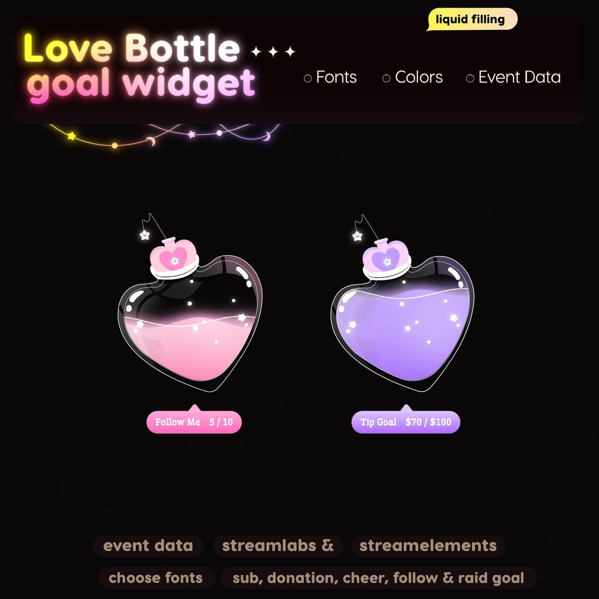 Love Potion Goal Widget | Twitch Streamlabs StreamElements Animated Sub Follower Goal | Kawaii VTuber Streamer