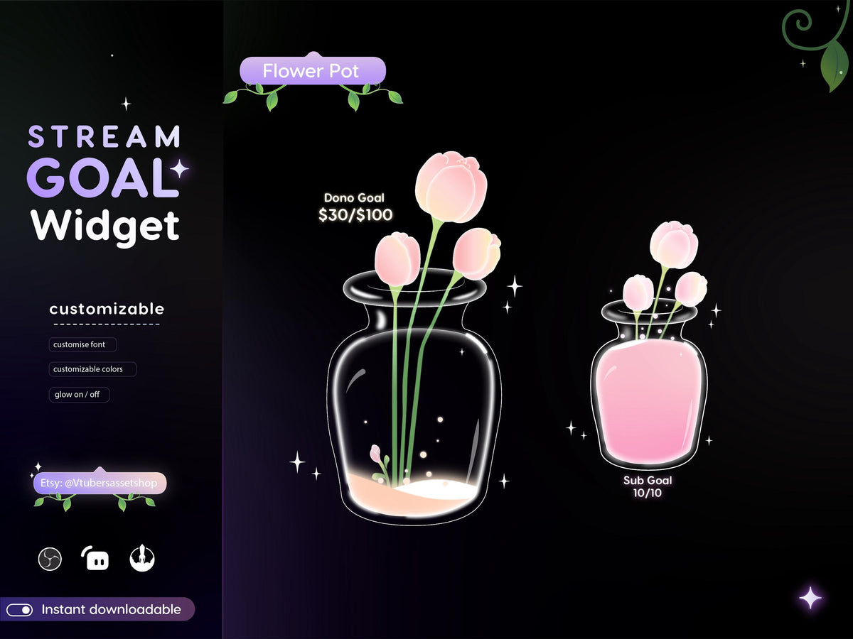 Tulip Flower pot Goal Widget: Streamlabs & Streamelements Overlay