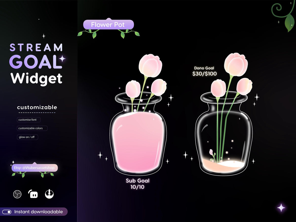 Tulip Flower pot Goal Widget: Streamlabs & Streamelements Overlay
