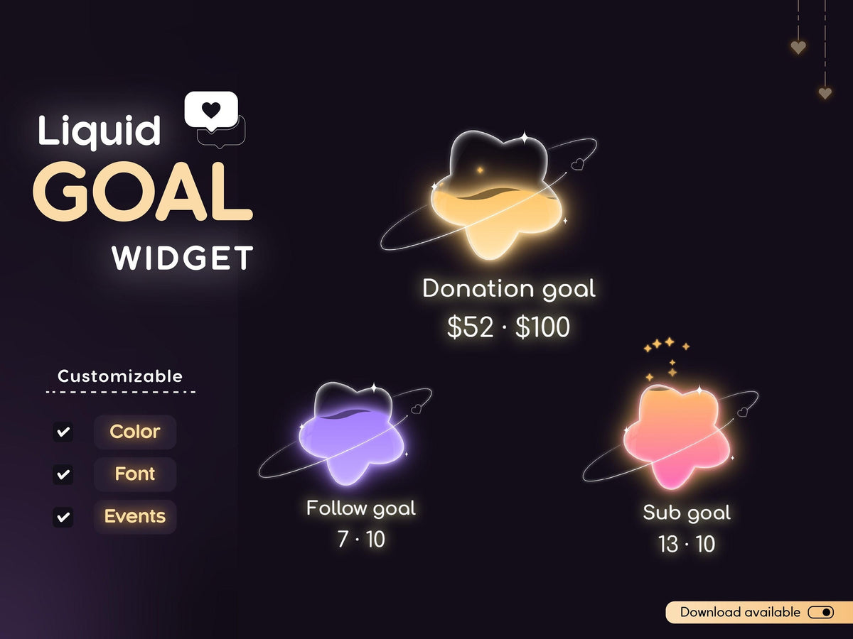 Glass Starry Goal Widget: Customizable Glass Liquid-Filling Design and Animation (StreamElements)