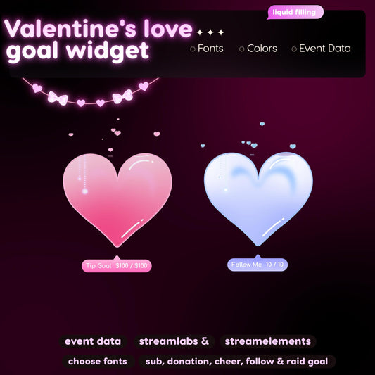 Love Heart Goal Widget | Twitch Streamlabs StreamElements Animated Sub Goal | Kawaii VTuber Streamer