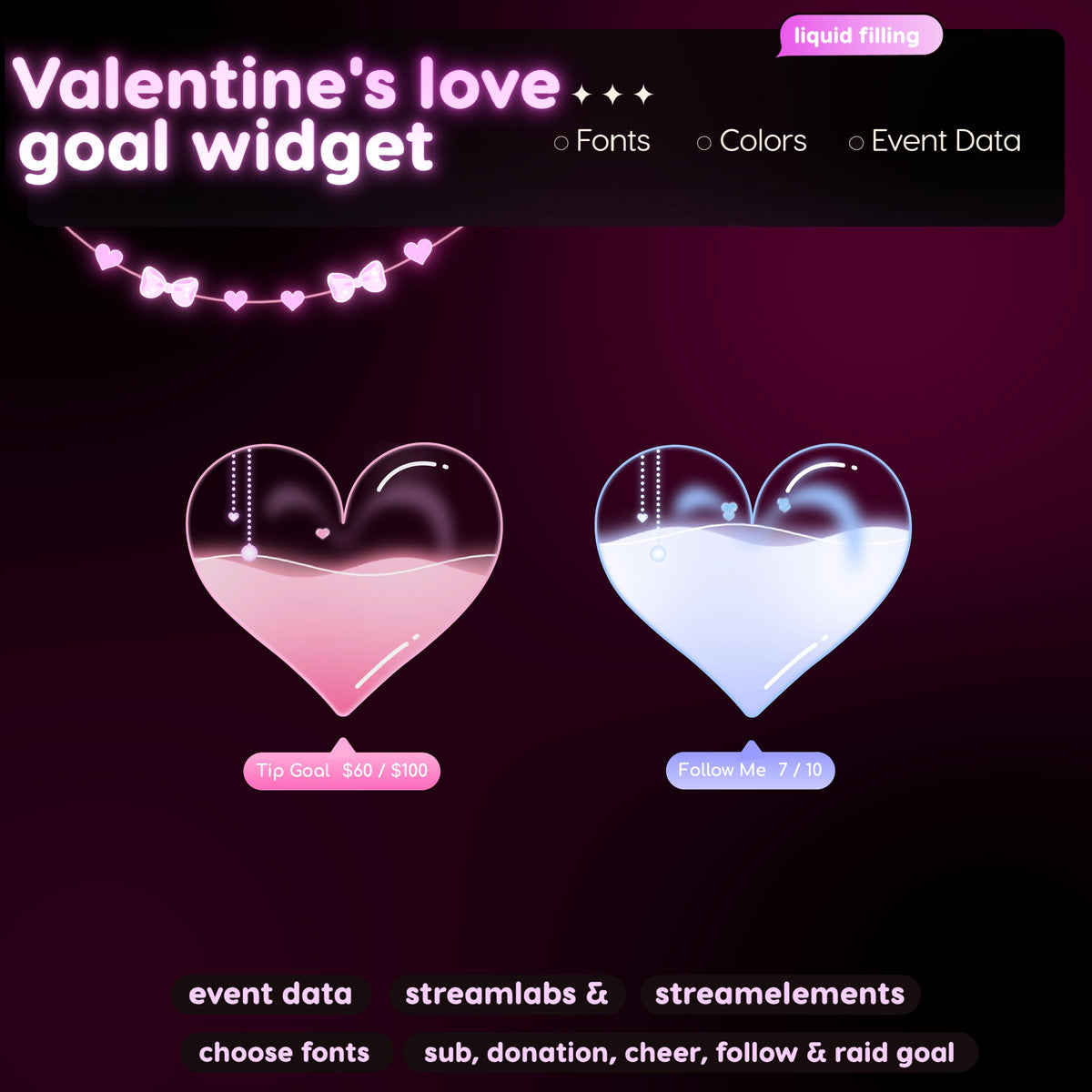 Love Heart Goal Widget | Twitch Streamlabs StreamElements Animated Sub Goal | Kawaii VTuber Streamer