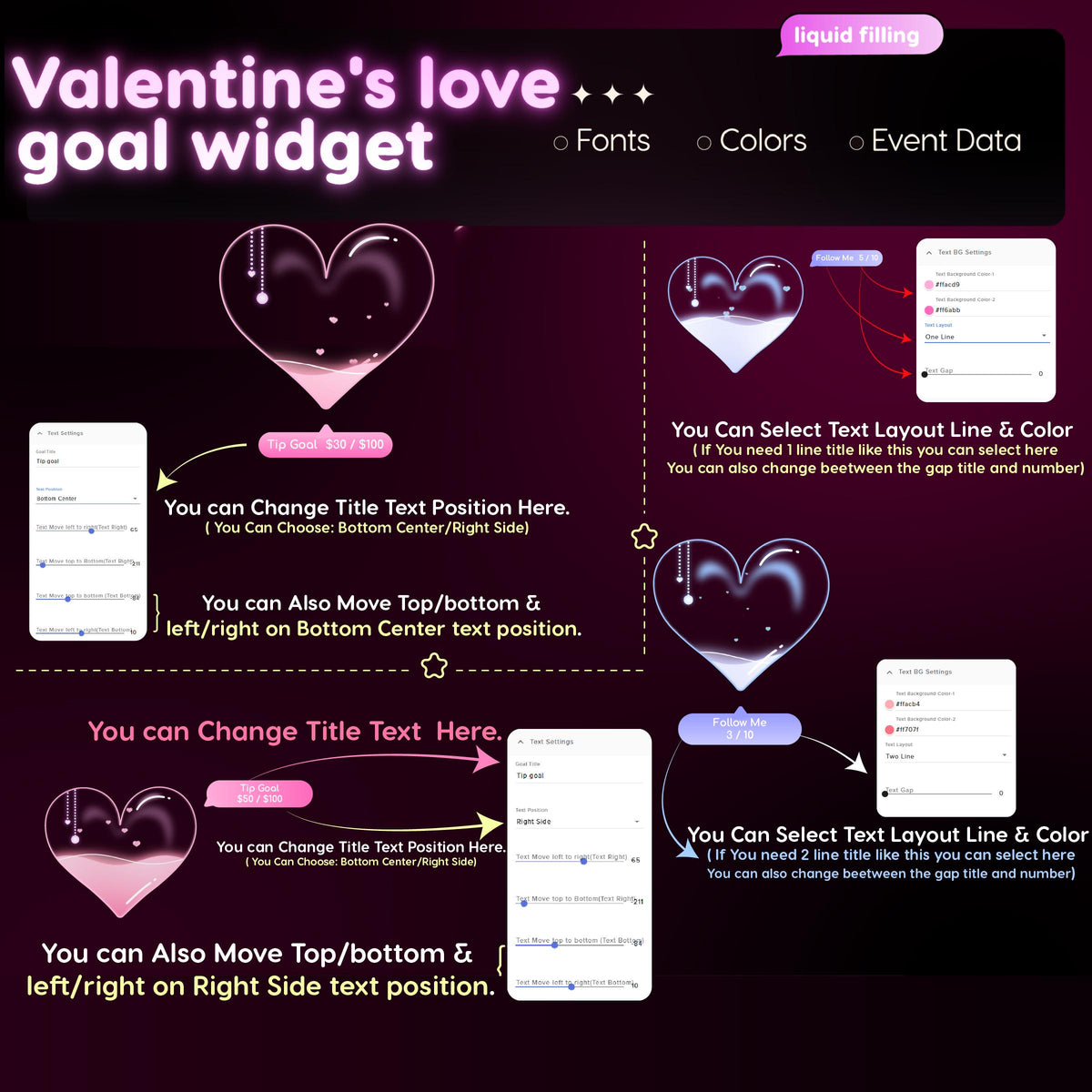 Love Heart Goal Widget | Twitch Streamlabs StreamElements Animated Sub Goal | Kawaii VTuber Streamer