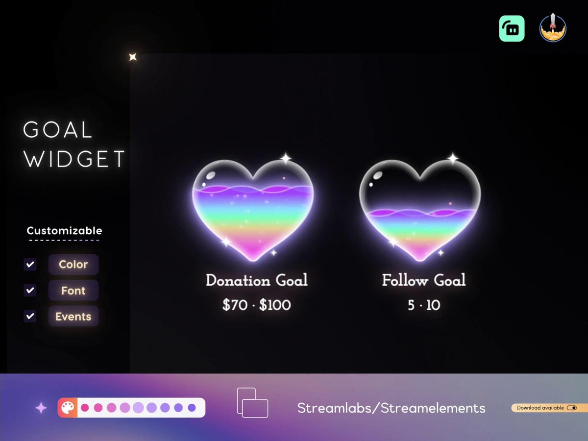 Rainbow Liquid Heart Goal Widget for Twitch - Streamlabs & Streamelements