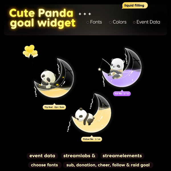 Panda Moon Goal Widget, Twitch Streamlabs Elements (Digital Download)